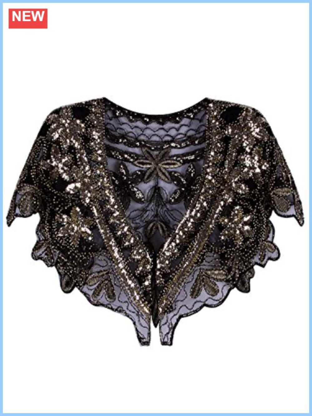 1920s Shawl Wrap Sequin Beaded Art Deco Evening Cape Bolero Flapper Cover Up
